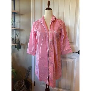 Lauren Ralph Lauren Womens Pink White Stripe Button Up Nightgown Sleep Shirt